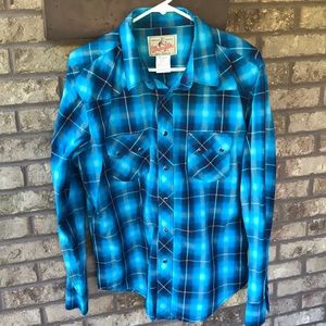 Men's Wrangler blue plaid shirt, large